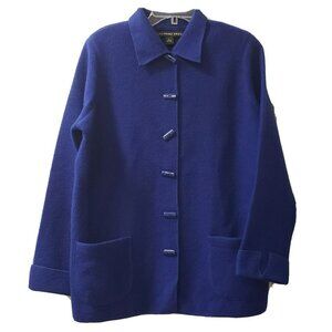 Josephine Chaus 100% Wool cardigan sweater, Toggle Button, Blue, Sz Large
